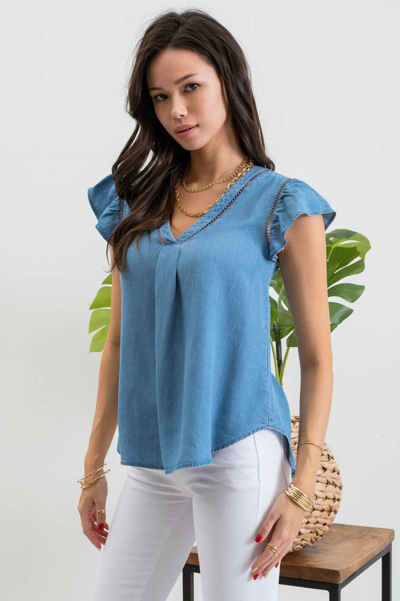 Chambray Button Back Top