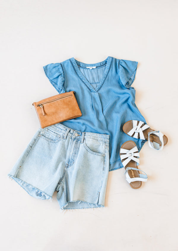 Chambray Button Back Top