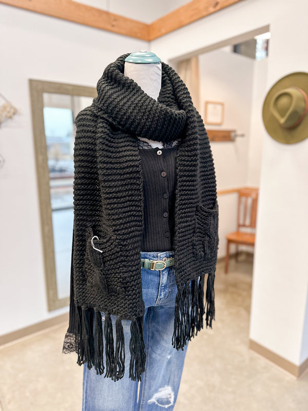 Oversized Pocket Scarves - Black