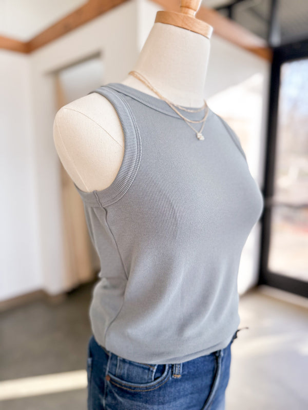 Kate Ribbed Tank - Pebble