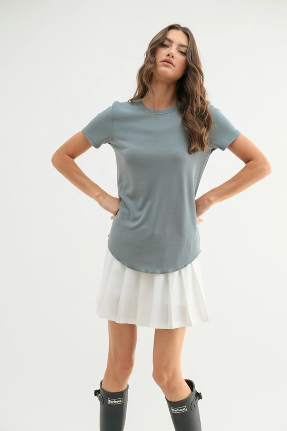 Kate Ribbed Tee - Pebble