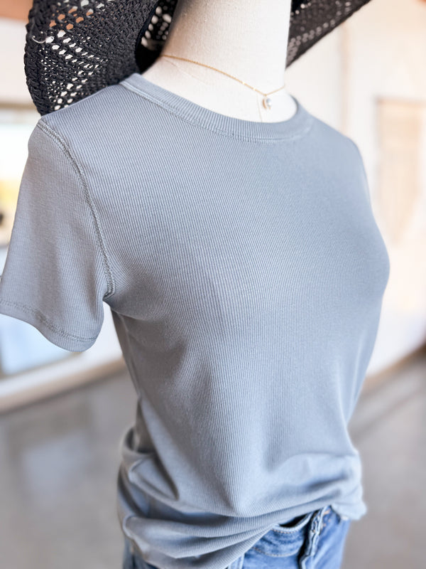 Kate Ribbed Tee - Pebble