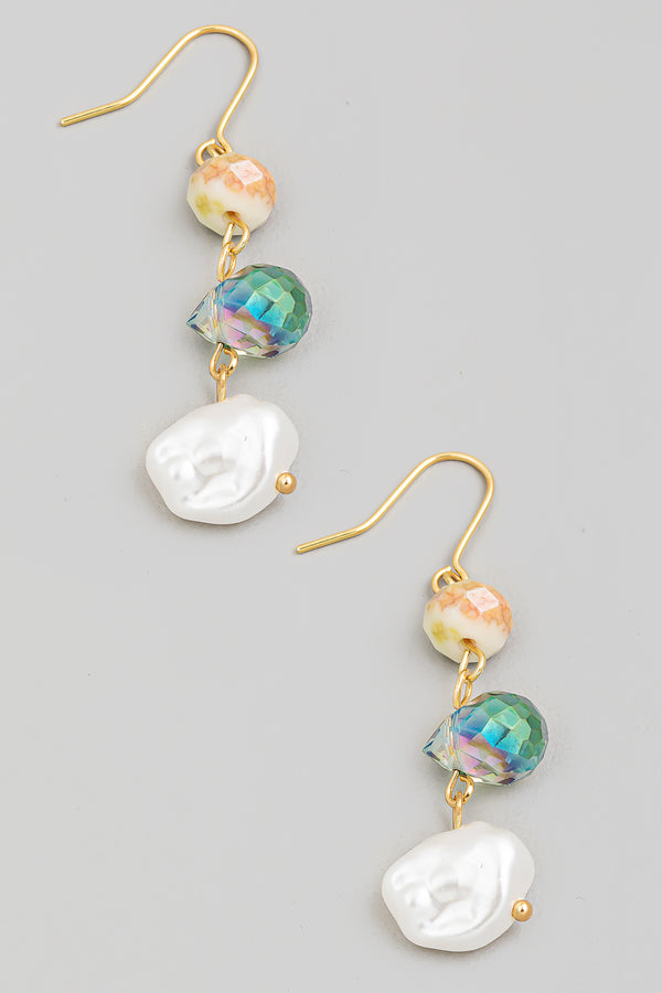 Pearl Dangle Earrings - Green