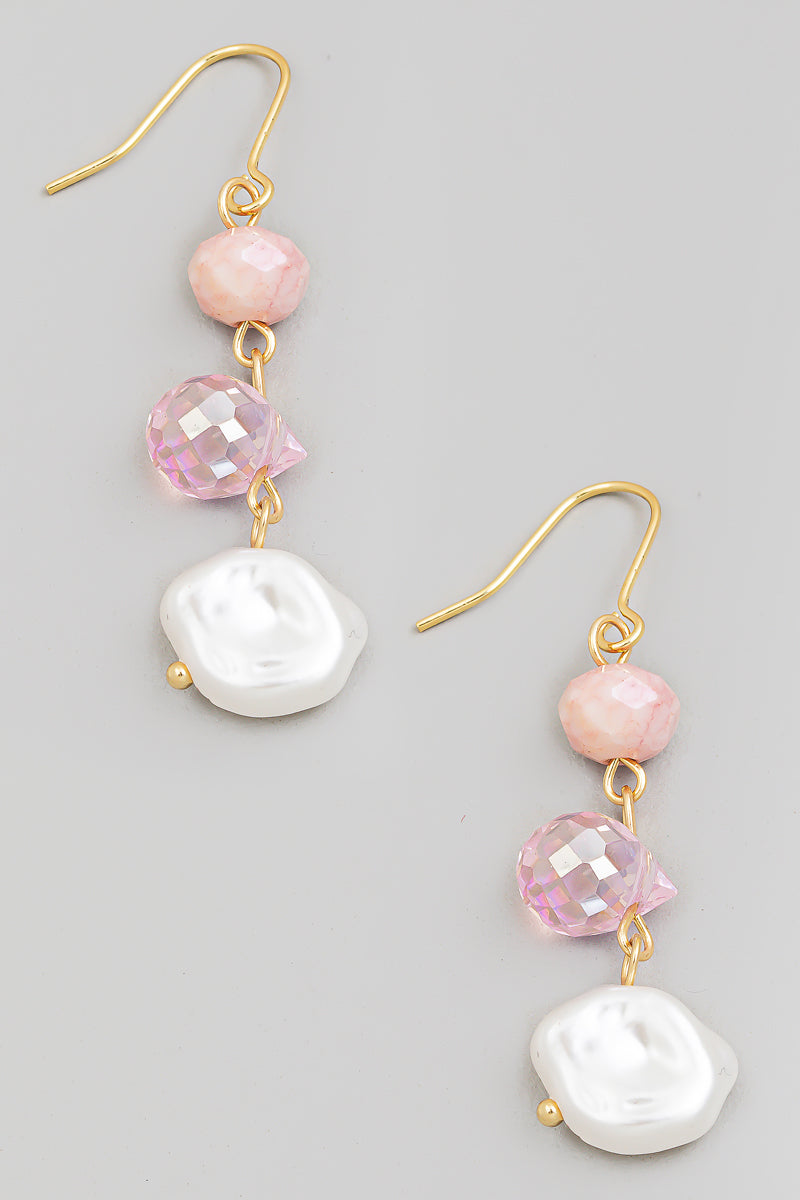 Pearl Dangle Earrings - Pink