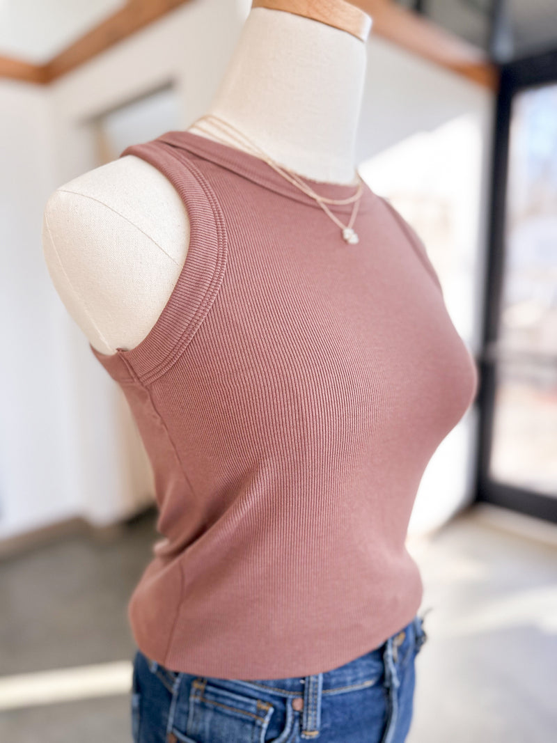 Kate Ribbed Tank - Red Bean