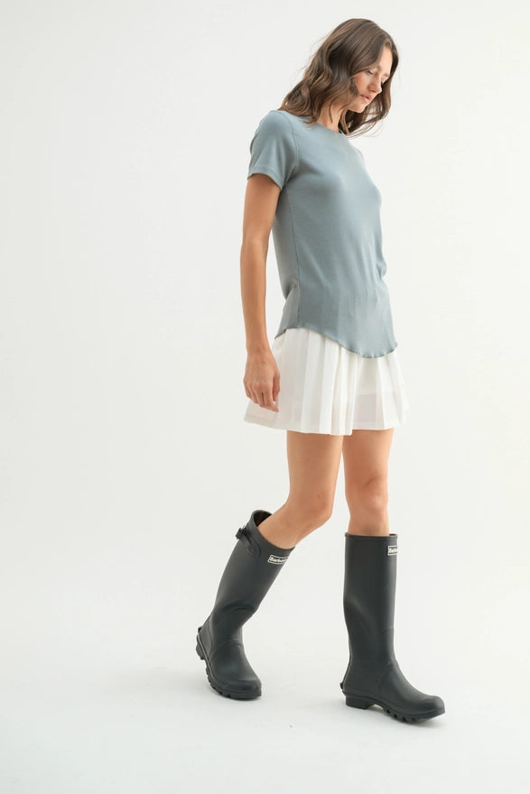 Kate Ribbed Tee - Pebble