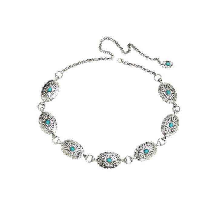 Turquoise Chain Belt - Floral