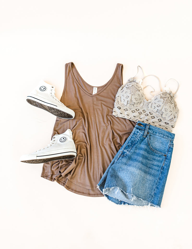 Bamboo V Neck Tank - Taupe