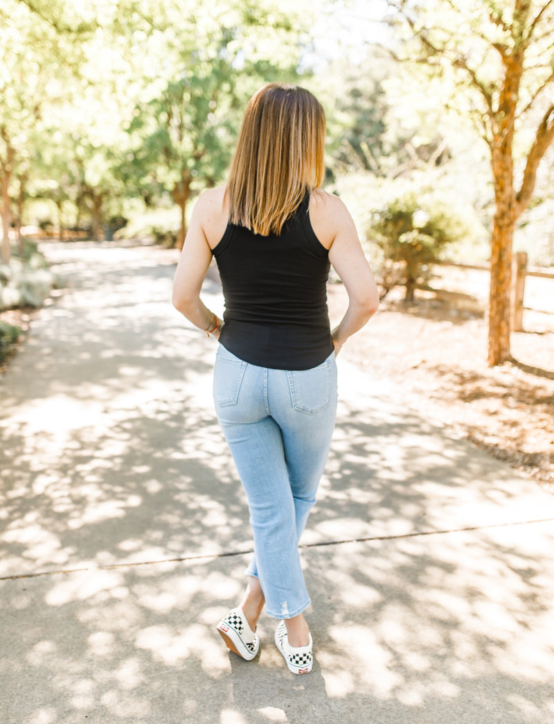 Kate Ribbed Tank- Black