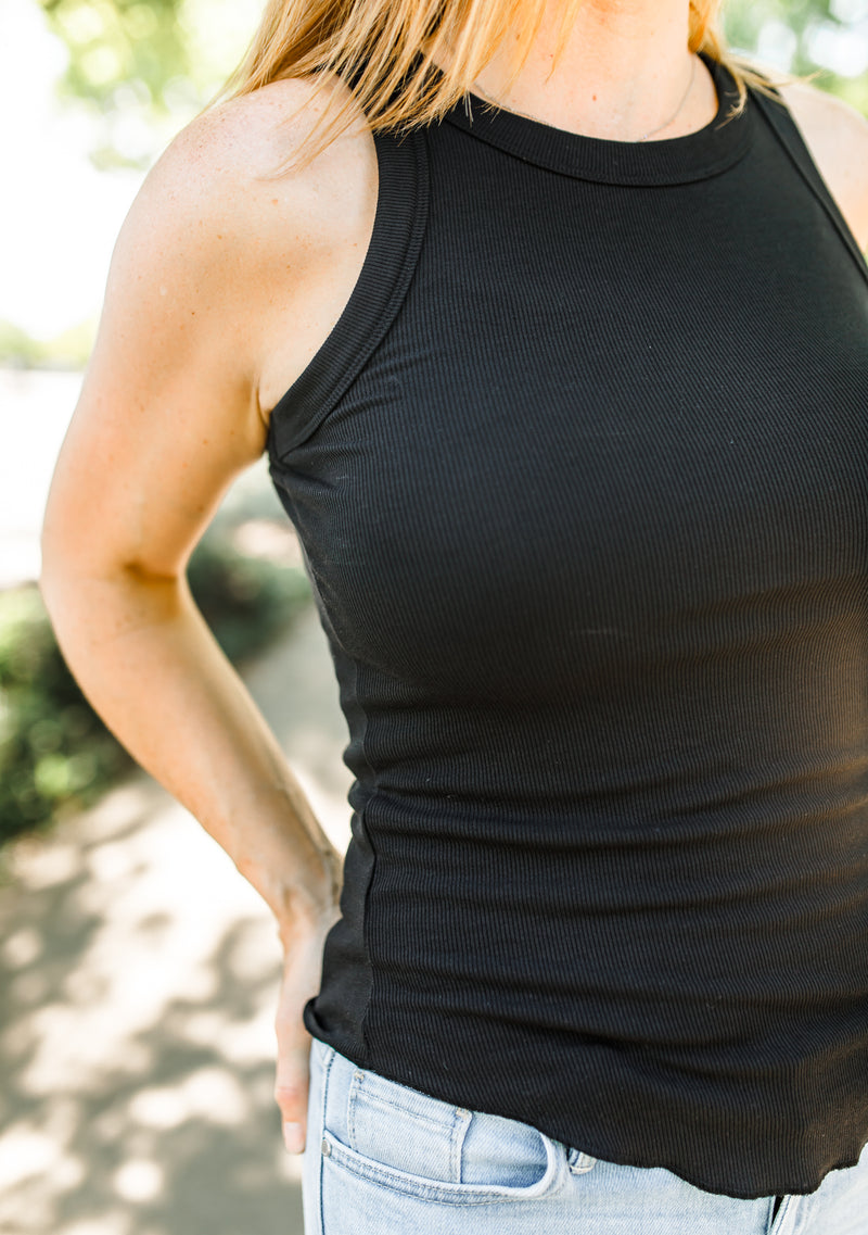 Kate Ribbed Tank- Black