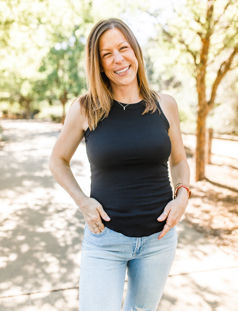 Kate Ribbed Tank- Black