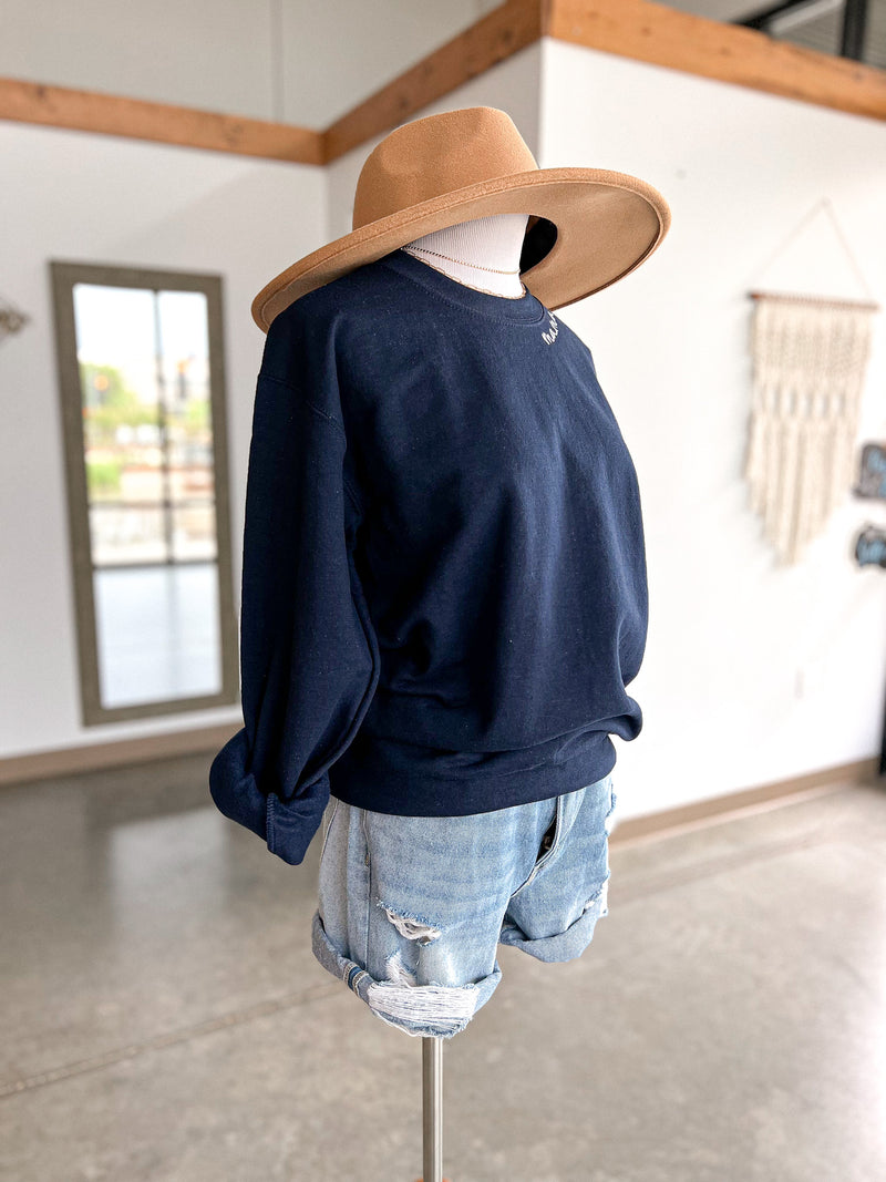 Mama Embroidered Pullover - Navy