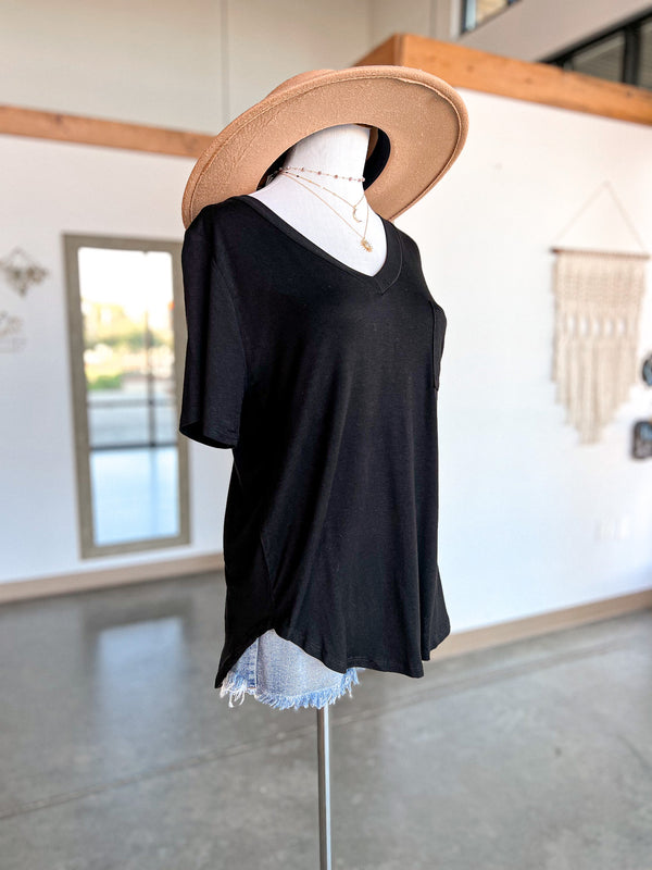 Bamboo V Neck Tee - Black