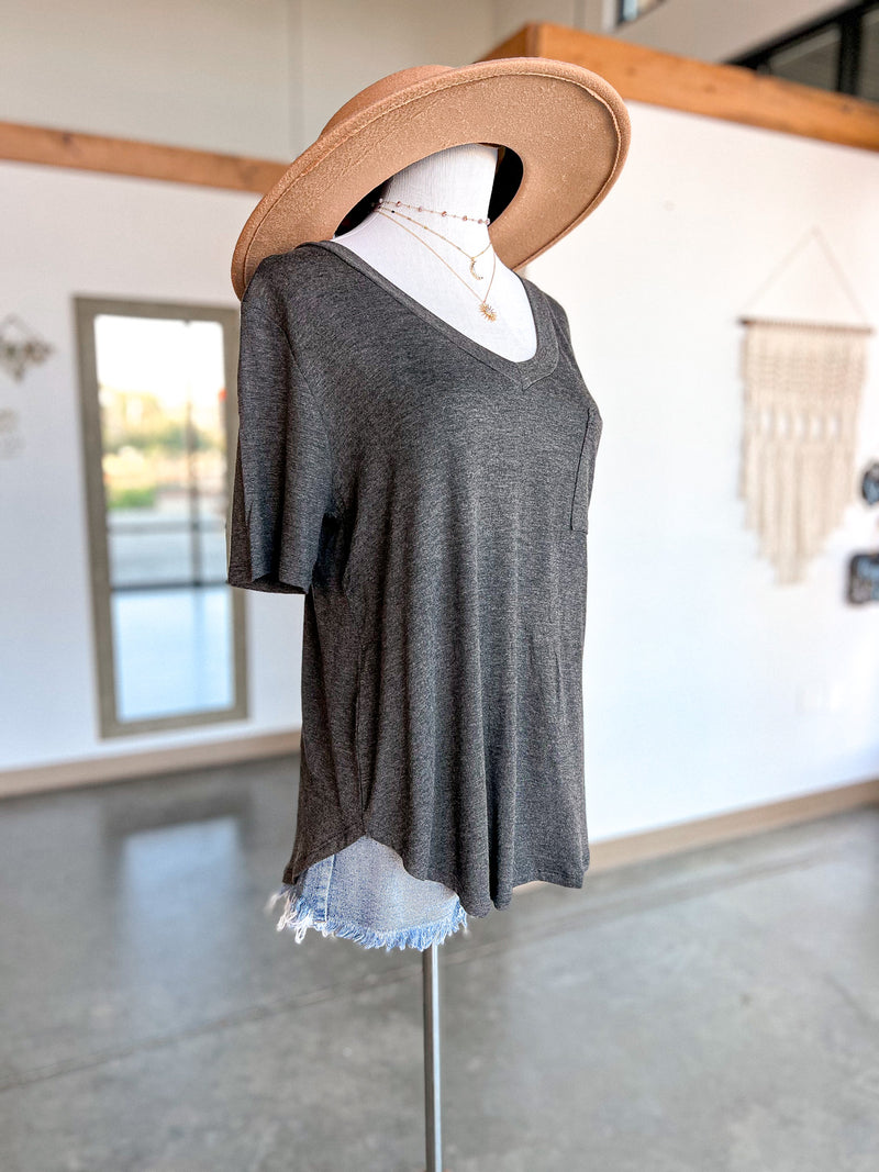 Bamboo V Neck Tee - Charcoal