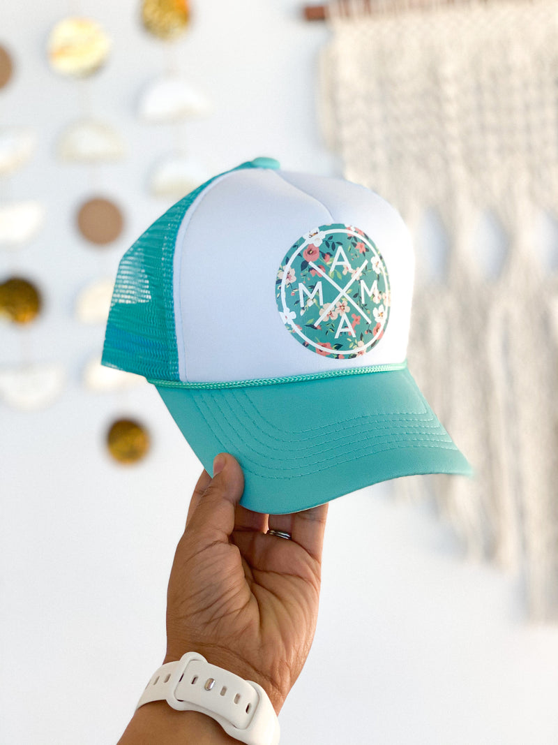 Mama X Teal Trucker Hat